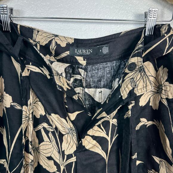 Ralph Lauren Women’s 100% Linen Black and Tan Tropical Floral Wide Leg Pants 6 - Picture 7 of 13